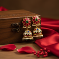 Ruby Emerald Flower Jhumka
