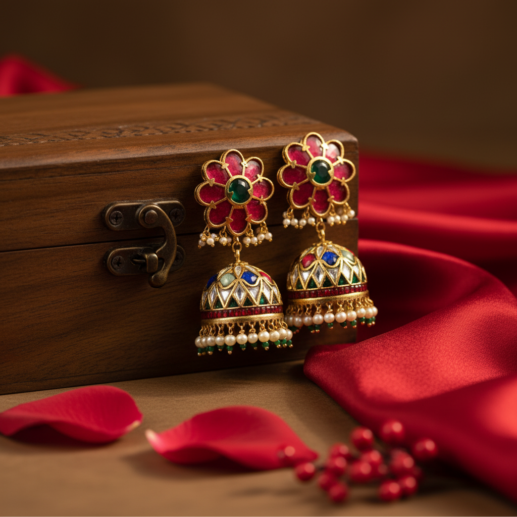 Ruby Emerald Flower Jhumka