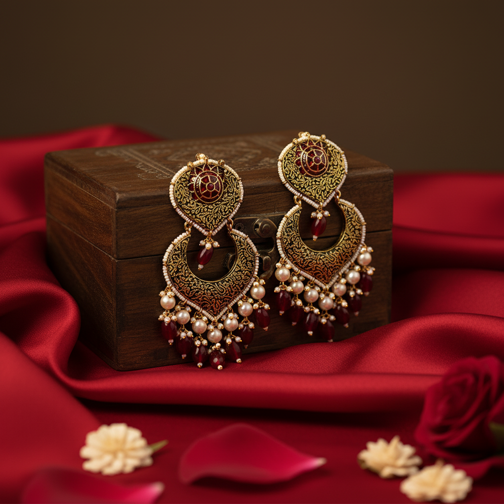Ruby Gold Pearl Chandbali