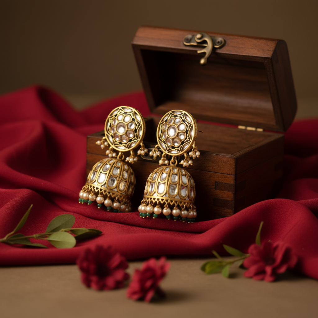Polki Jhumka Pearl Earrings