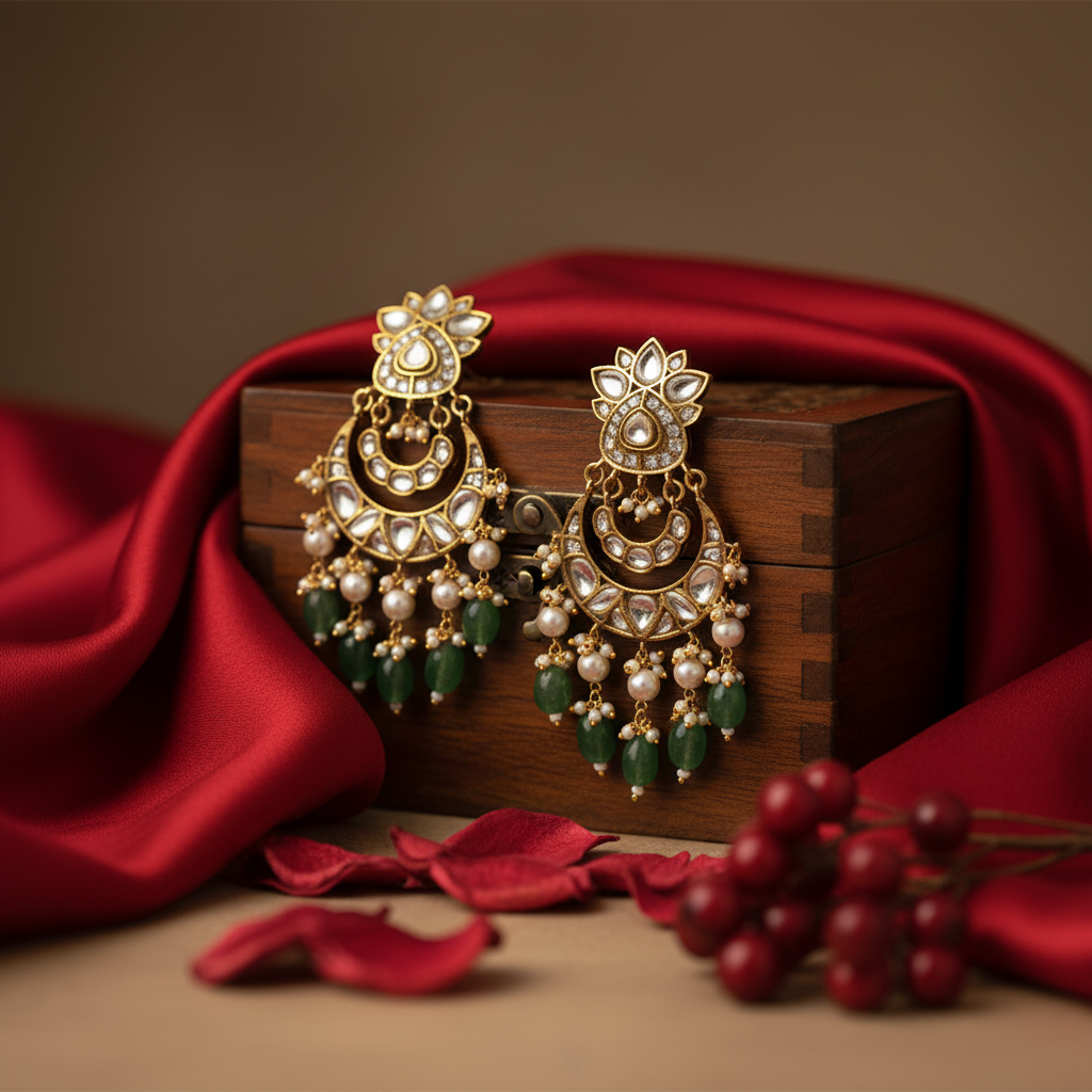 Polki Chandbali Pearl Earrings