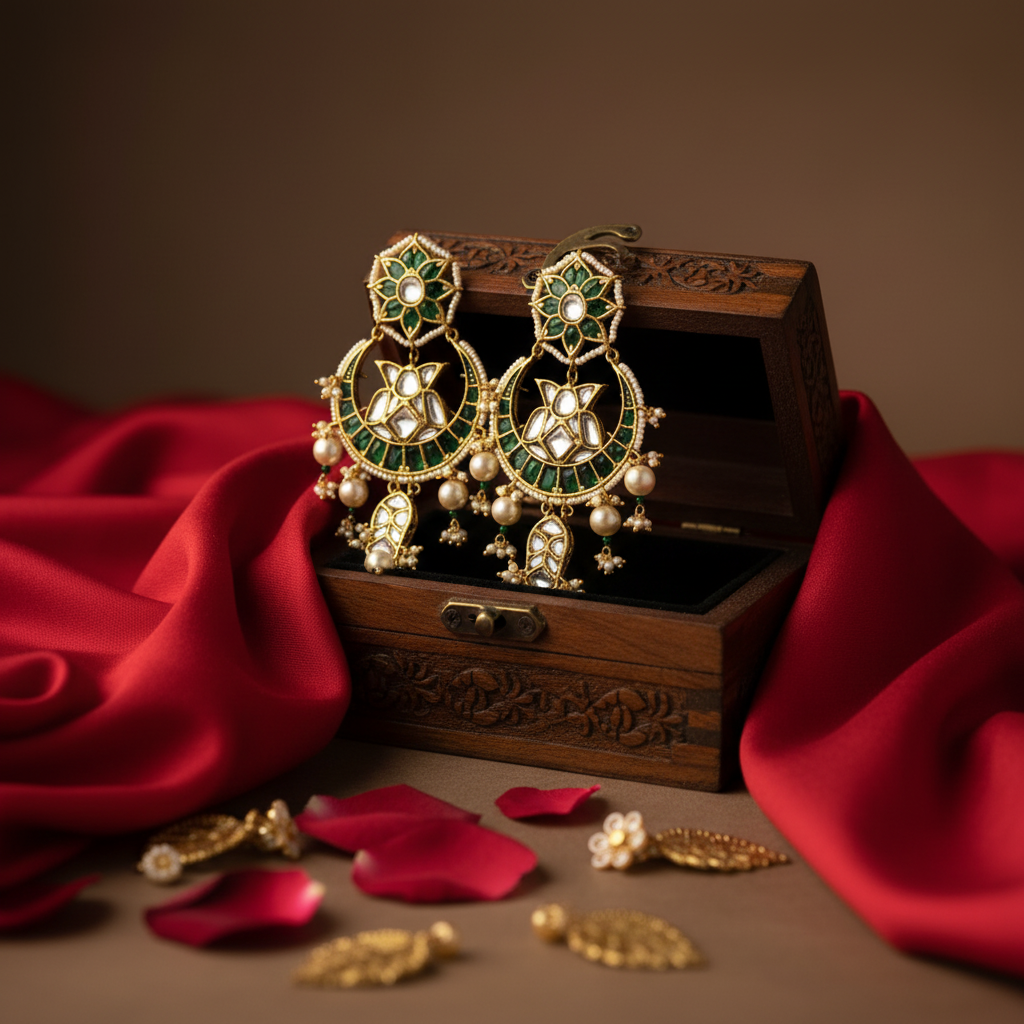 Emerald Pearl Polki Chandbalis