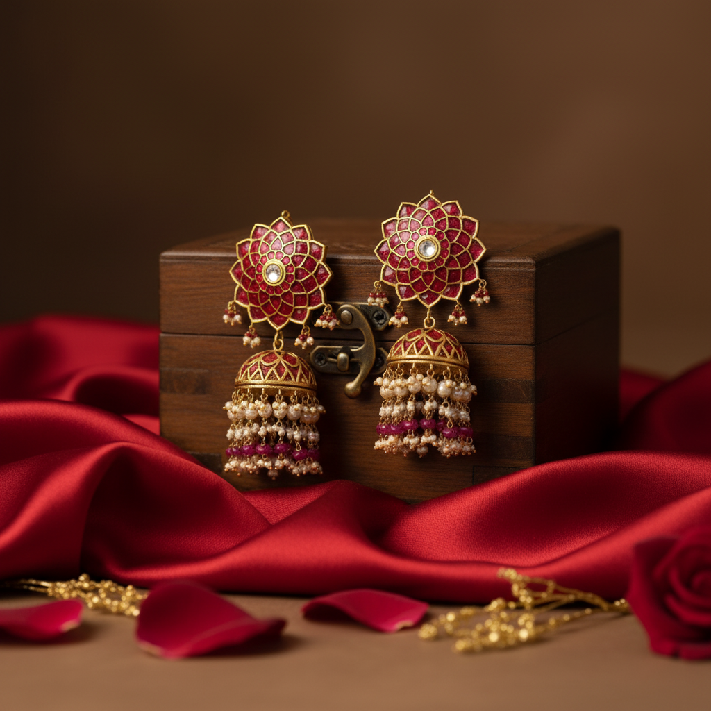 Ruby Polki Floral Jhumka
