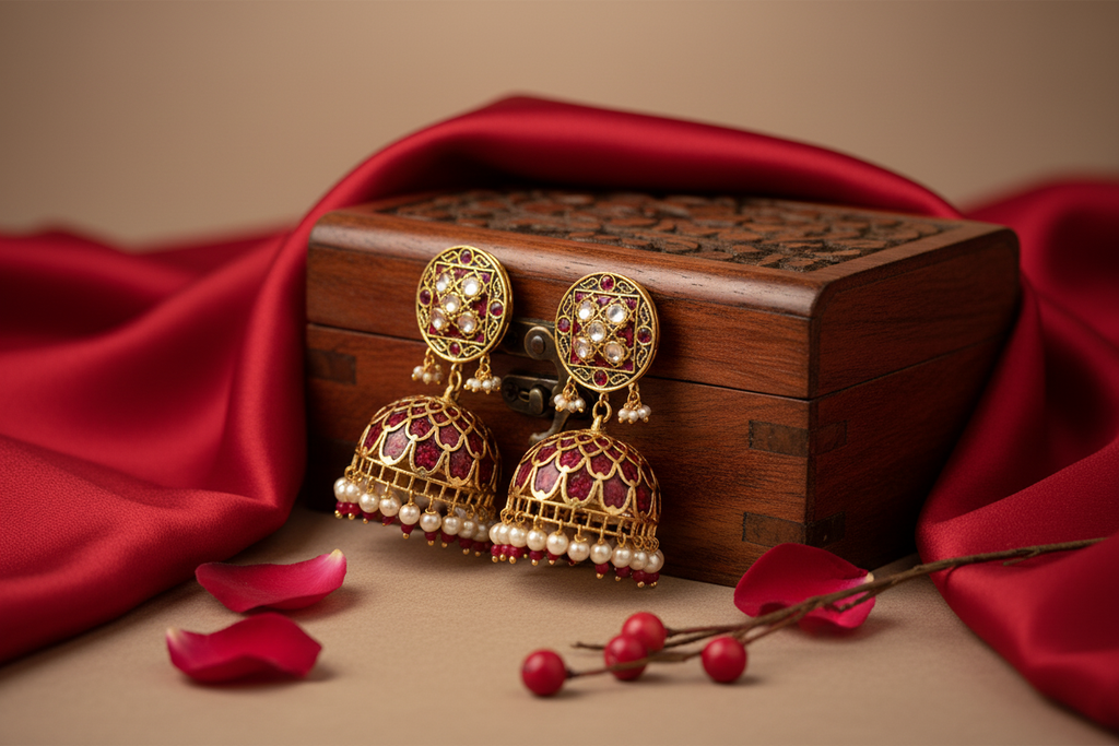 Ruby Gold Jhumka Earrings