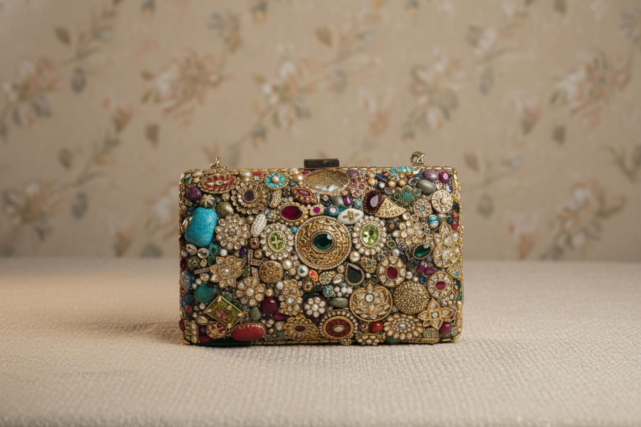 Hand-Embellished Jewel & Pearl Clutch