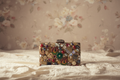 Embellished Geometric Red & Gold Clutch