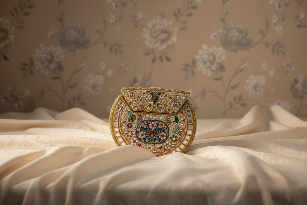Embellished Ethnic Clutch with Peacock Motif