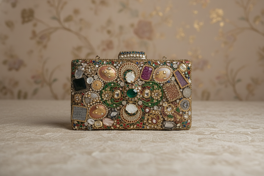 Ornate Hand-Embellished Jewel Stone Clutch