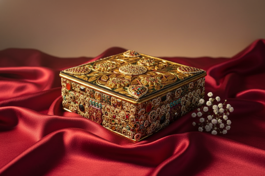 Ornate Gemstone & Gold Invitation Box