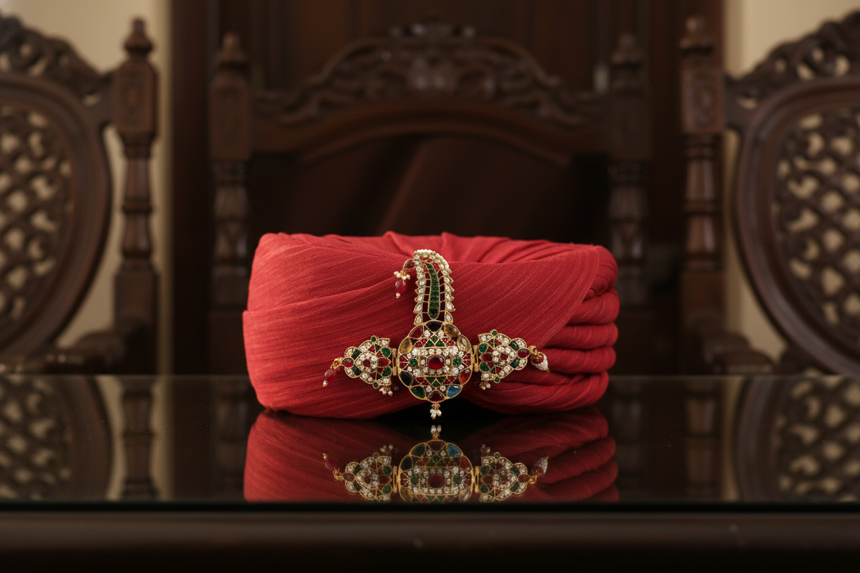 Traditional Indian Kalgi with Multi-Color Gemstones