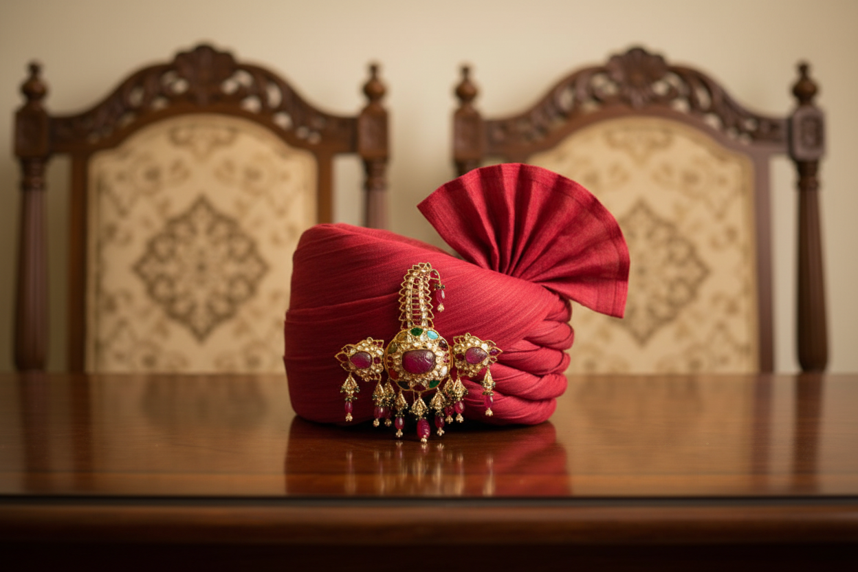 Traditional Indian Ruby & Polki Kalgi Turban Ornament
