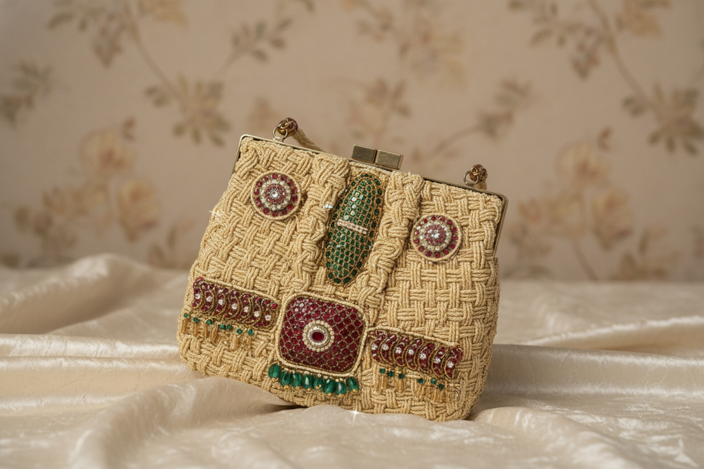 Hand-Embellished Beaded Gemstone Clutch
