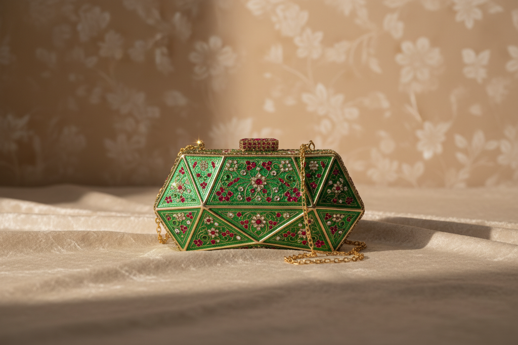 Ethnic Multi-Gemstone Embellished Gold Clutch