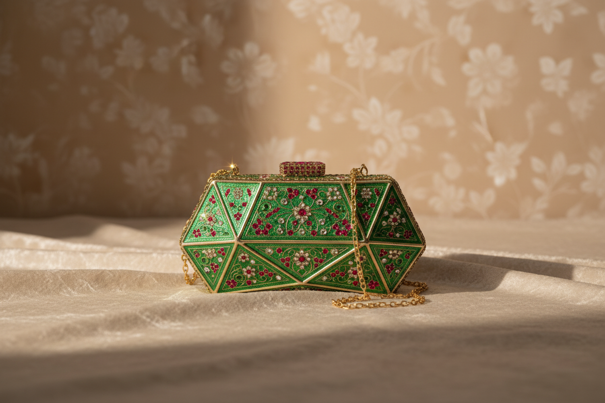Ethnic Multi-Gemstone Embellished Gold Clutch