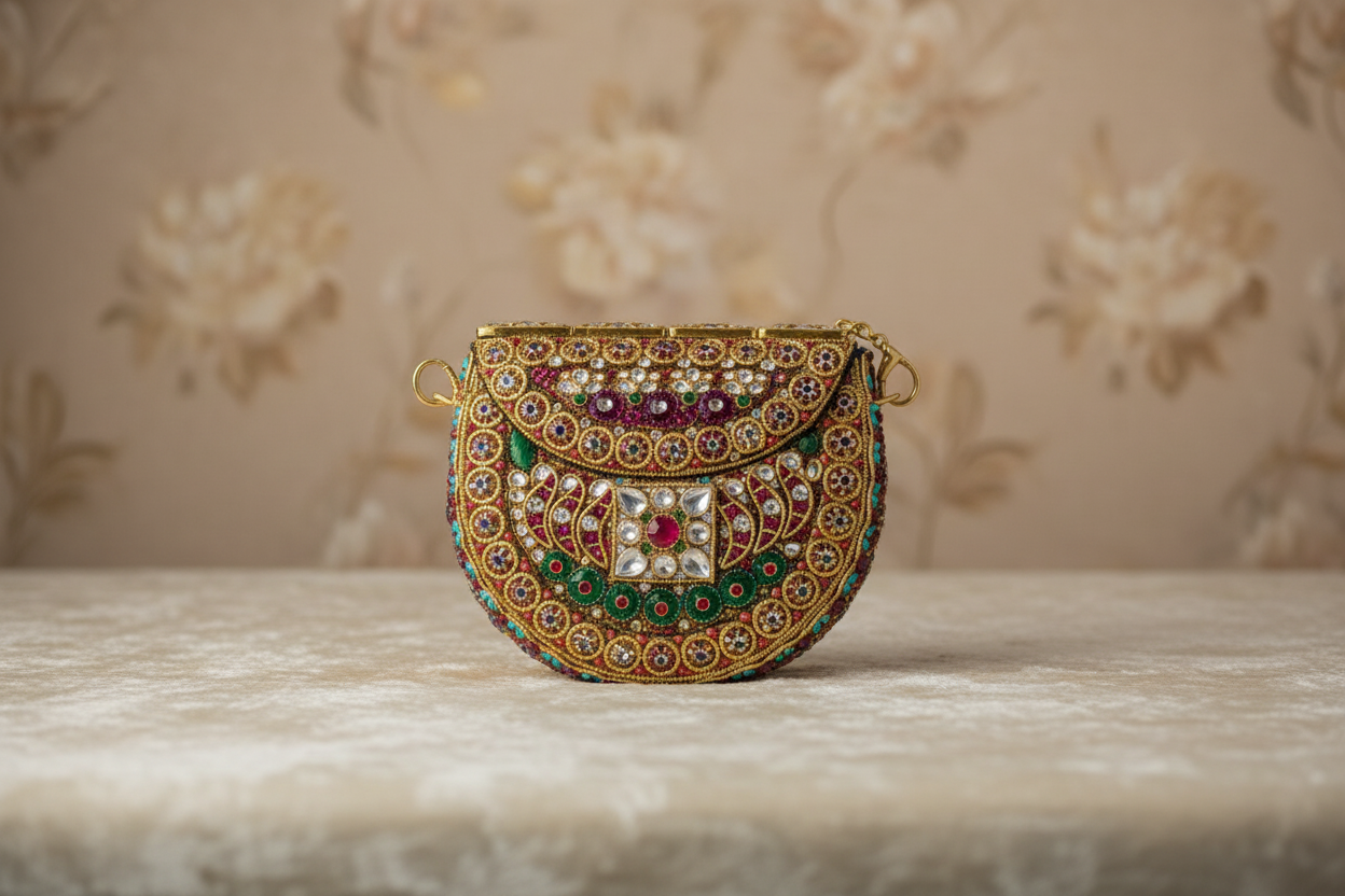 Ornate Multi-Gemstone Gold Clutch Bag
