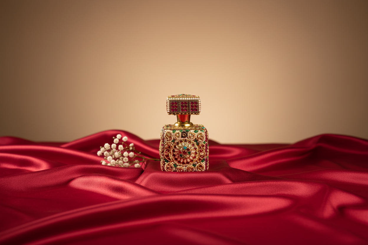 Exquisite Gemstone and Pearl Ittar Bottle