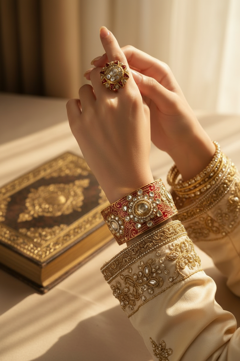 Elaborate Red & Gold Kundan Bangle