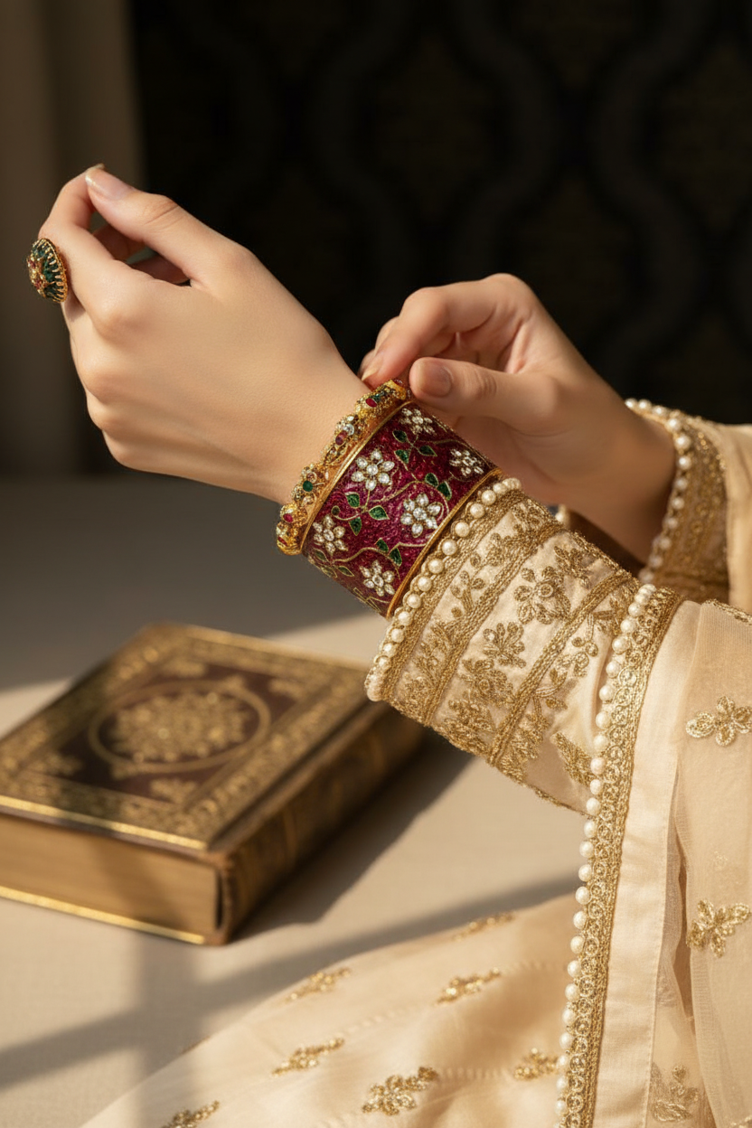 Traditional Maroon & Gold Floral Bangle