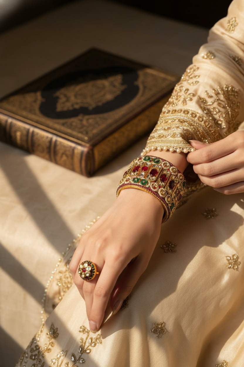 Kundan & Multi-Gemstone Broad Bangle