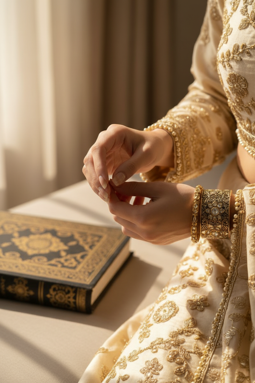 Ornate Kundan-Style Gold & Black Statement Bangle