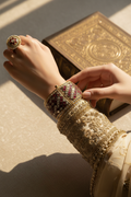 Gold-Toned Ruby & White Stone Lattice Bangle