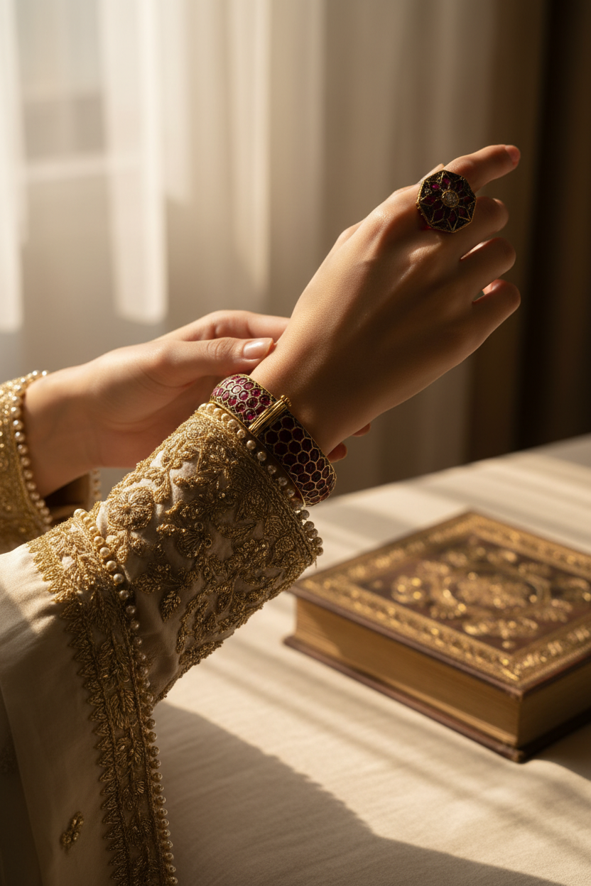 Ruby Red Hexagon Gold Bangle