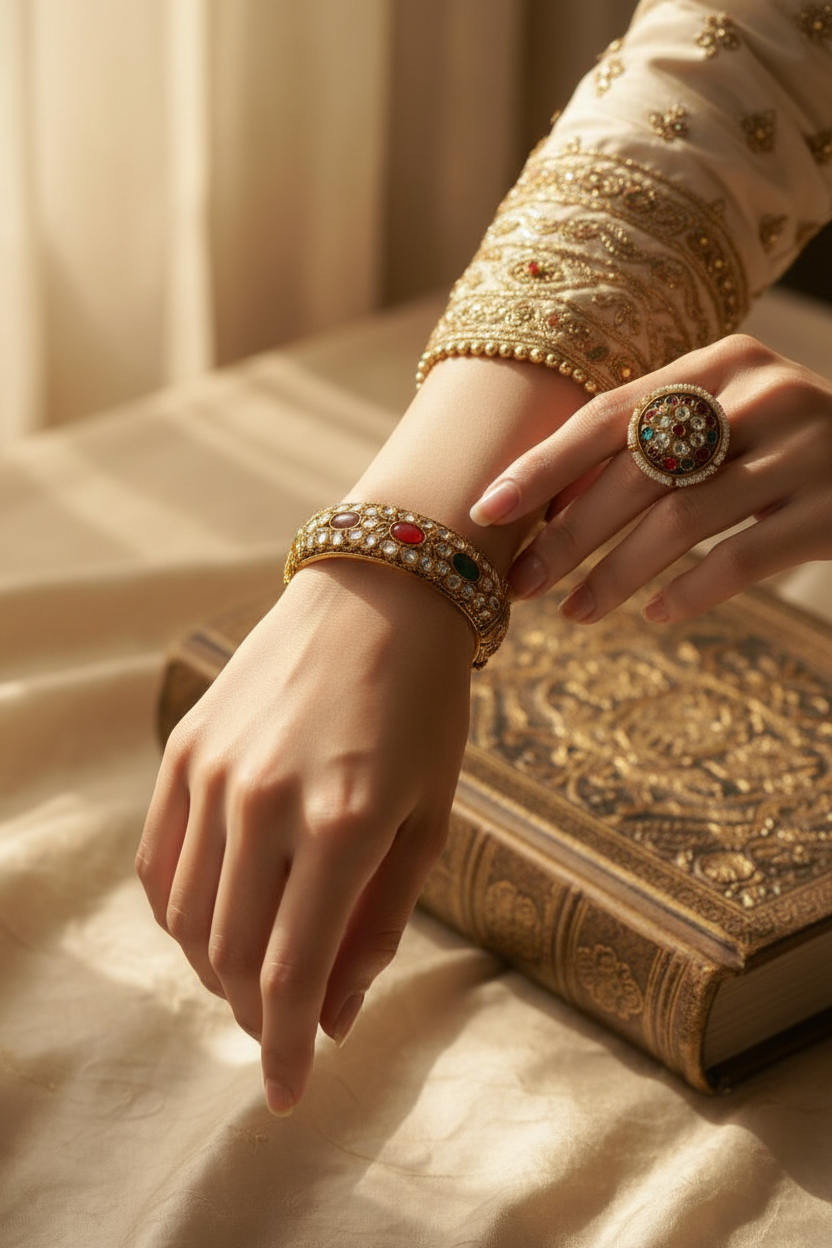 Exquisite Gold-Plated Kundan Stone Bangle