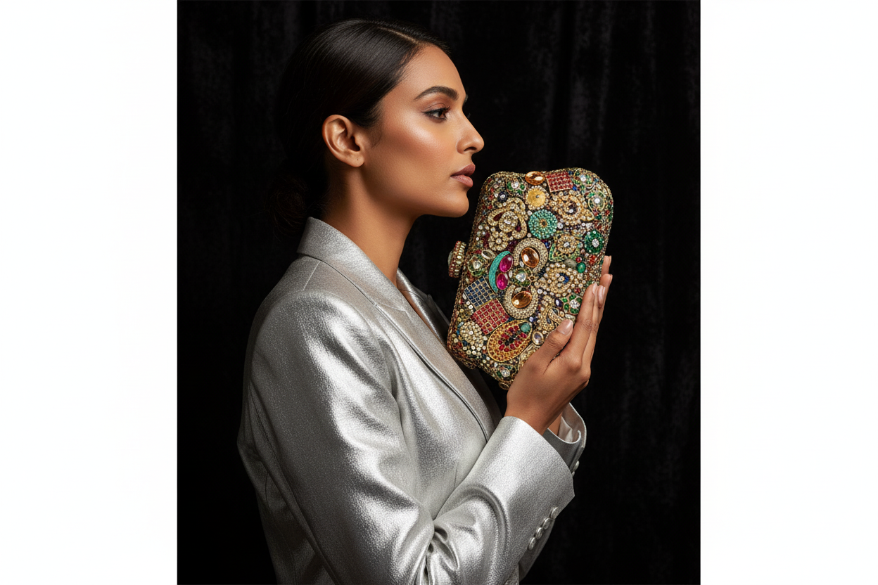 Luxurious Multi-Gem Embellished Clutch Bag