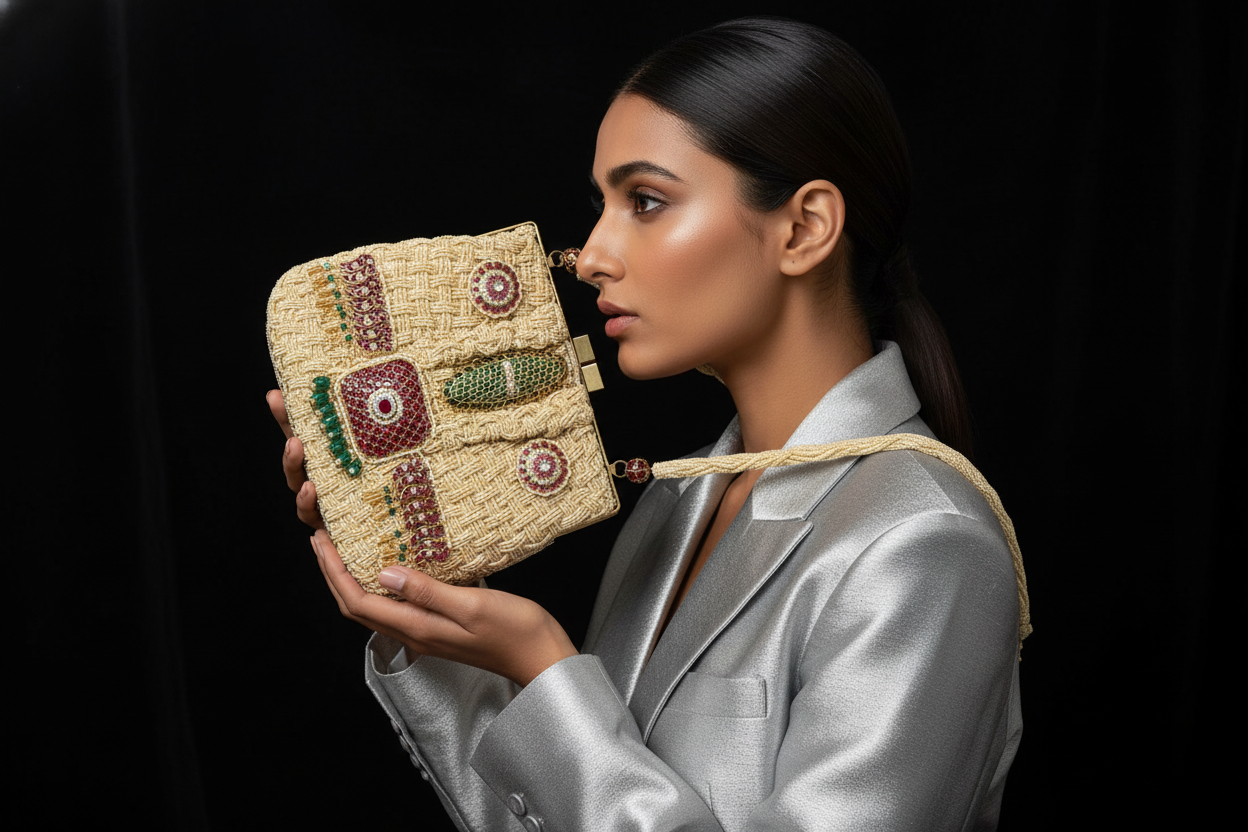 Hand-Embellished Beaded Gemstone Clutch