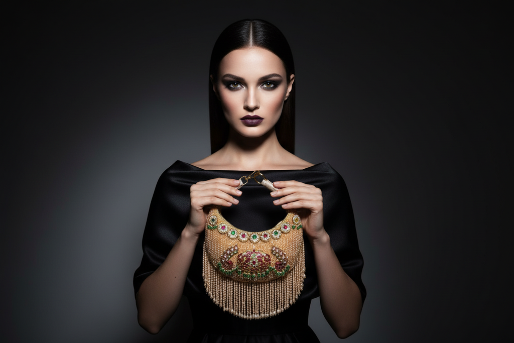 Embellished Beaded Gemstone Clutch