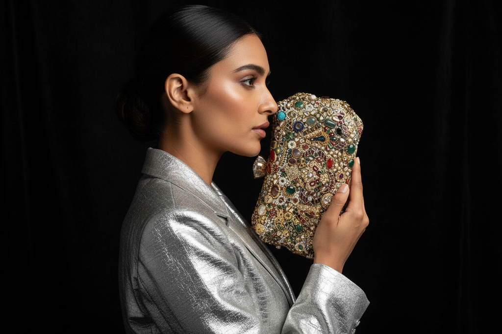 Multi-Gemstone & Pearl Embellished Clutch Bag