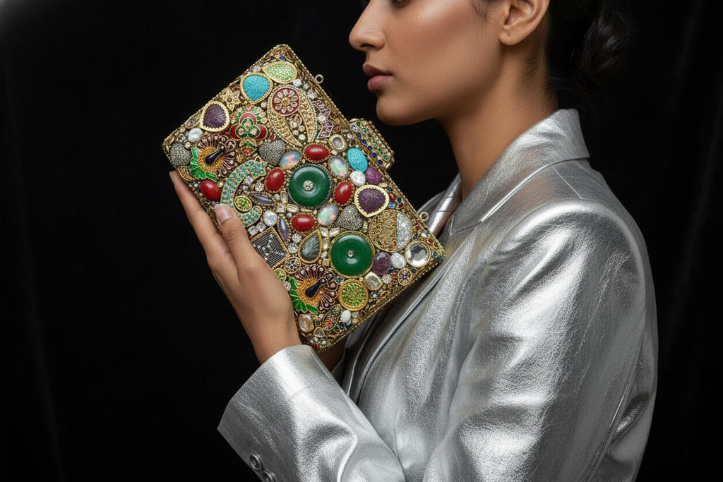 Multi-Color Ornate Gemstone Clutch Bag