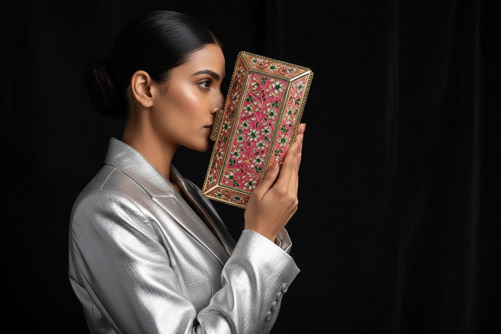 Pink Floral Embellished Box Clutch