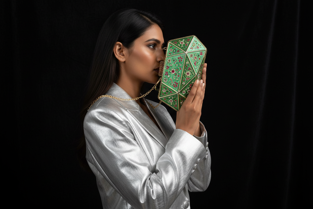 Green Enamel Floral Gemstone Clutch