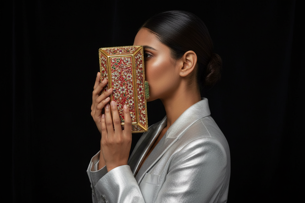 Ornate Red & Gold Gemstone Clutch