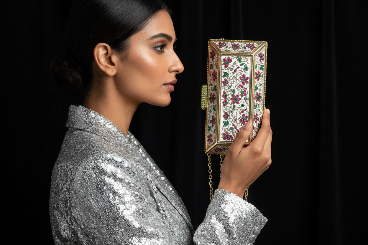 Ornate Floral Gemstone Clutch Bag