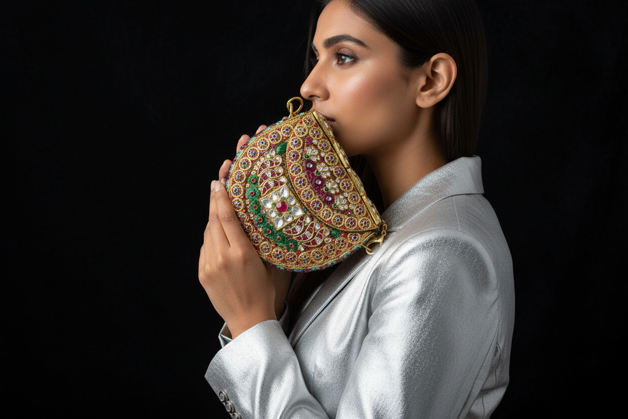 Ornate Multi-Gemstone Gold Clutch Bag