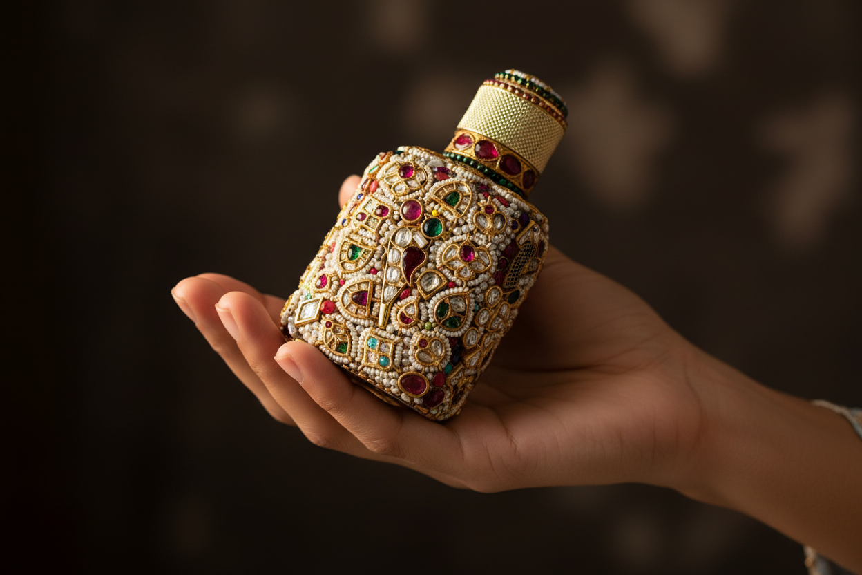 Opulent Gemstone & Pearl Attar Bottle