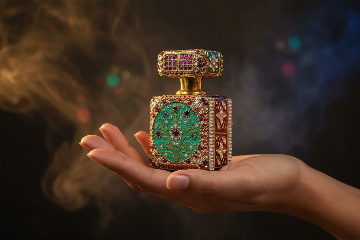 Ornate Gemstone & Enamel Itar Perfume Bottle