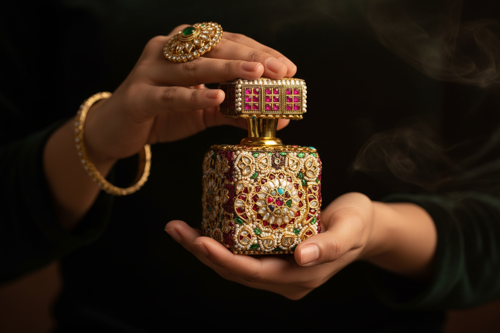 Exquisite Gemstone and Pearl Ittar Bottle