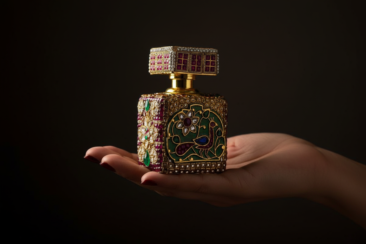 Exquisite Gemstone & Gold Itar Bottle
