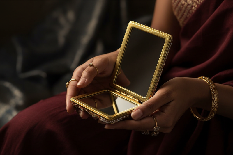 Vintage Gold Embellished Compact Mirror