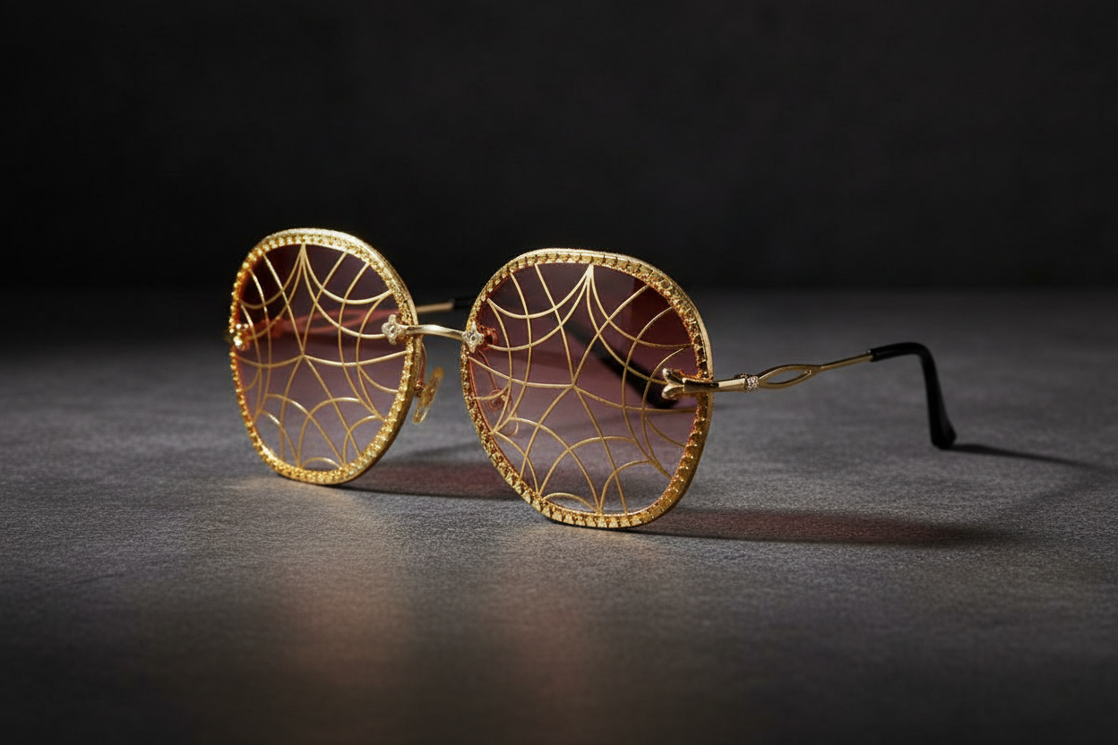 Round Gold Spiderweb Design Sunglasses