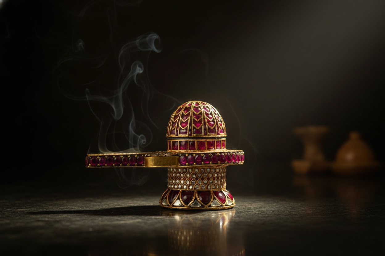 Ornate Gold & Ruby Shiva Lingam Idol