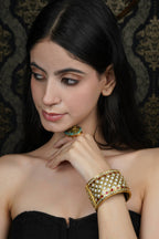 Gold-Plated Pearl & Ruby Lattice Bangle