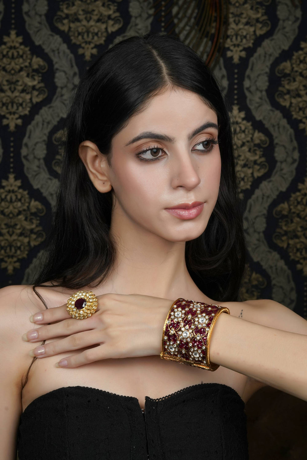 Regal Ruby & Kundan Gold-Toned Bangle