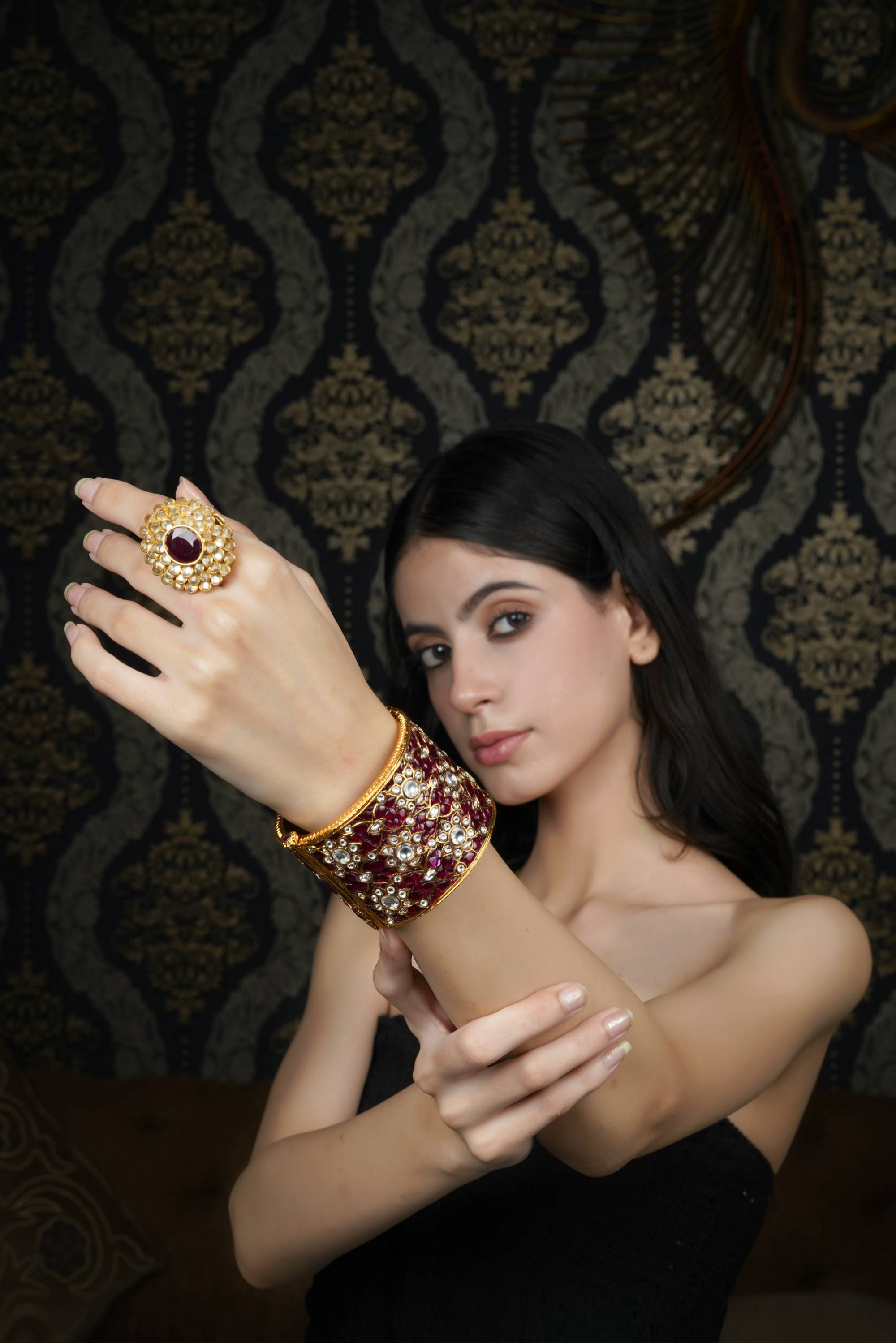 Regal Ruby & Kundan Gold-Toned Bangle