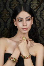 Traditional Gold-Plated Red and White Stone Bangle Bracelet