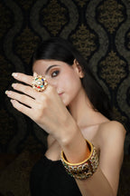 Grand Multicolor Gemstone Gold Plated Bangle with Matching Ring