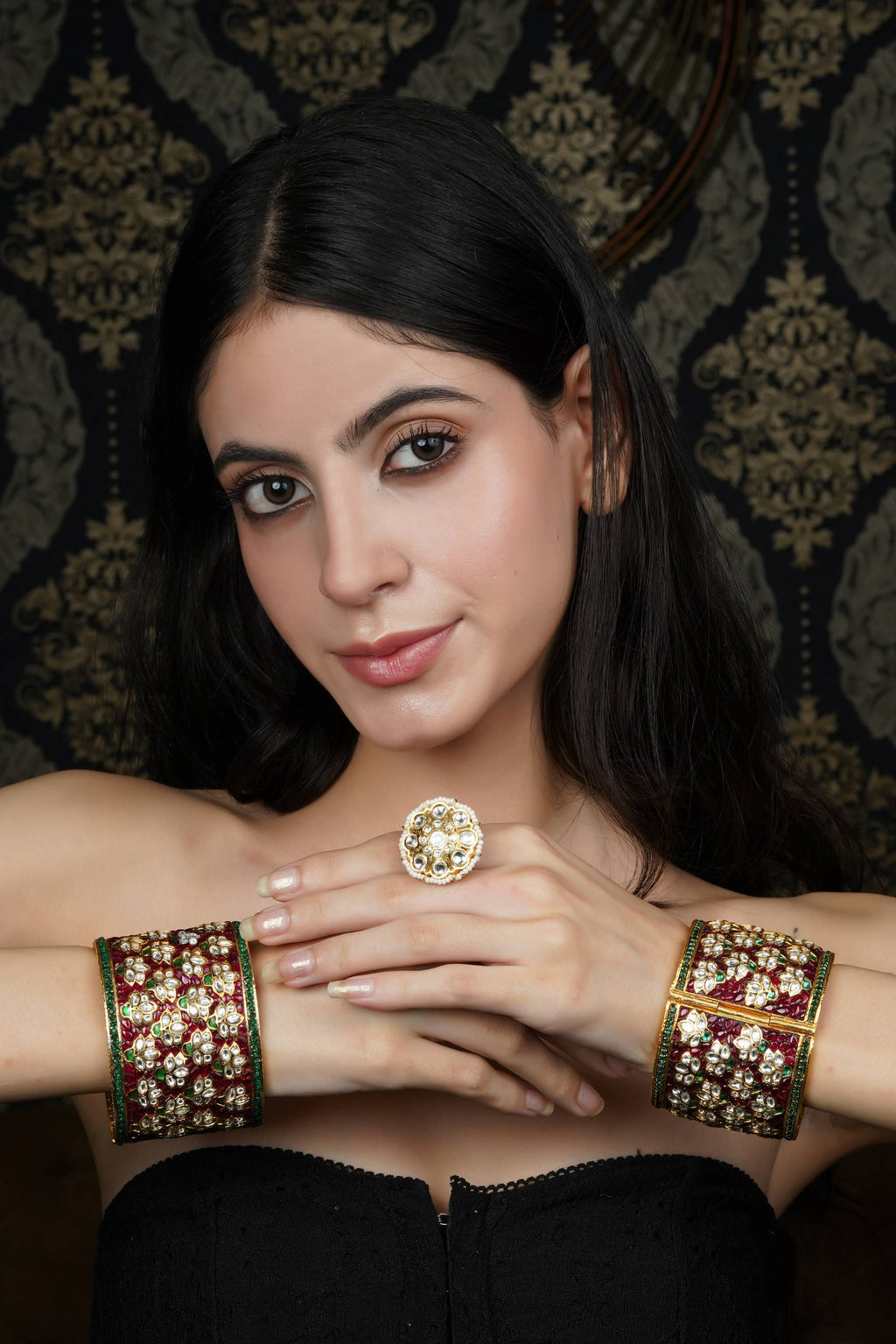 Traditional Ruby & Emerald Kundan Bangle